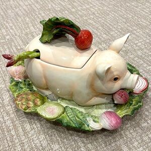 Fitz and Floyd White and Green Pig Serveware